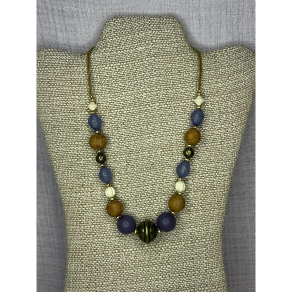 Vintage Casual Corner Purple Wood Bead Statement Necklace